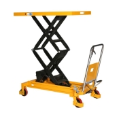 Mesa elevadora manual Doble tijera 800 kg plataforma alta vista desde 3/4